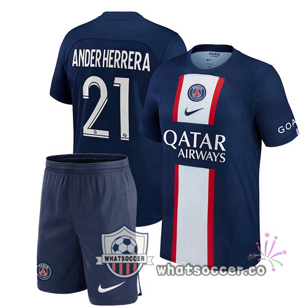 Paris PSG (Ander Herrera 21) Kids Home Soccer Jerseys Blue Royal 2022-2023