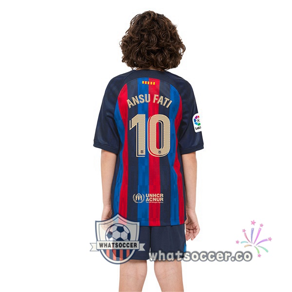 FC Barcelona (Ansu Fati 10) Kids Home Soccer Jerseys Red Blue 2022-2023