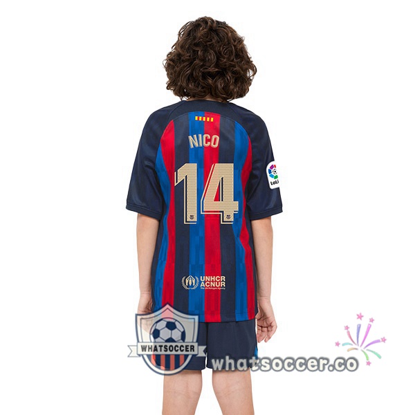 FC Barcelona (Nico 14) Kids Home Soccer Jerseys Red Blue 2022-2023