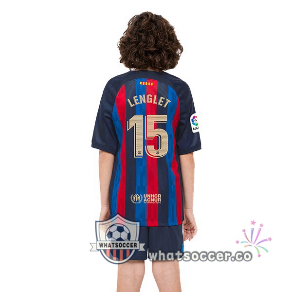 FC Barcelona (Clément Lenglet 15) Kids Home Soccer Jerseys Red Blue 2022-2023