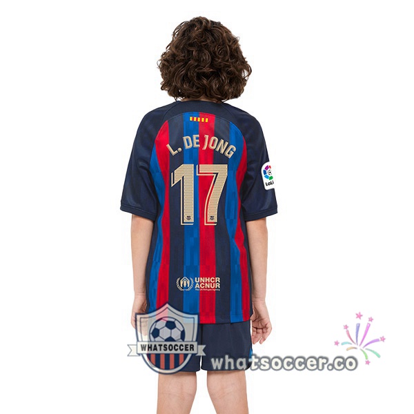 FC Barcelona (Luuk de Jong 17) Kids Home Soccer Jerseys Red Blue 2022-2023