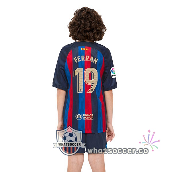FC Barcelona (Ferran 19) Kids Home Soccer Jerseys Red Blue 2022-2023
