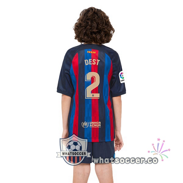 FC Barcelona (Dest 2) Kids Home Soccer Jerseys Red Blue 2022-2023