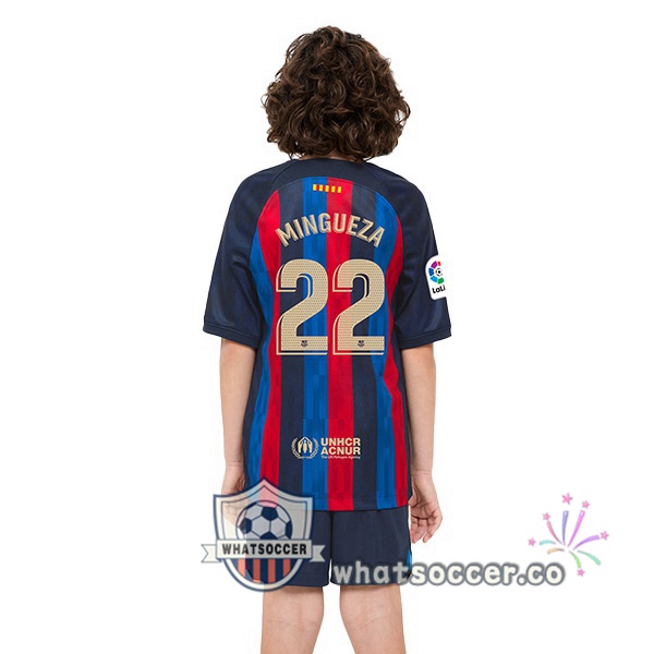 FC Barcelona (Mingueza 22) Kids Home Soccer Jerseys Red Blue 2022-2023