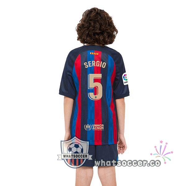 FC Barcelona (Sergio 5) Kids Home Soccer Jerseys Red Blue 2022-2023
