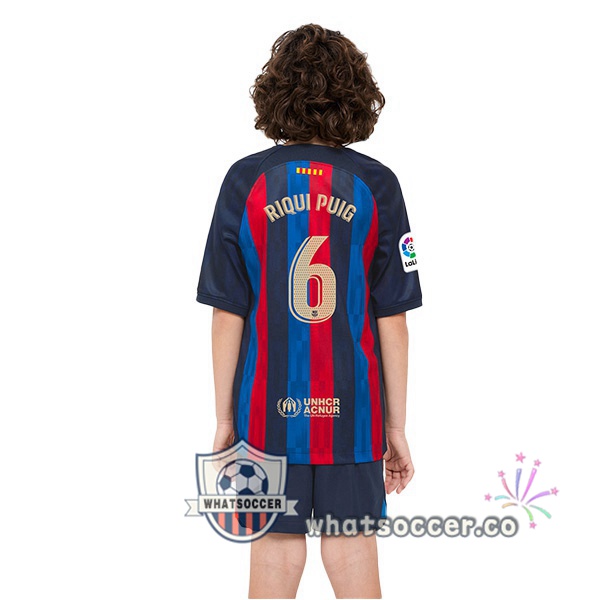 FC Barcelona (Riqui Puig 6) Kids Home Soccer Jerseys Red Blue 2022-2023