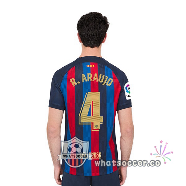 FC Barcelona (R. Araujo 4) Home Soccer Jerseys Red Blue 2022-2023