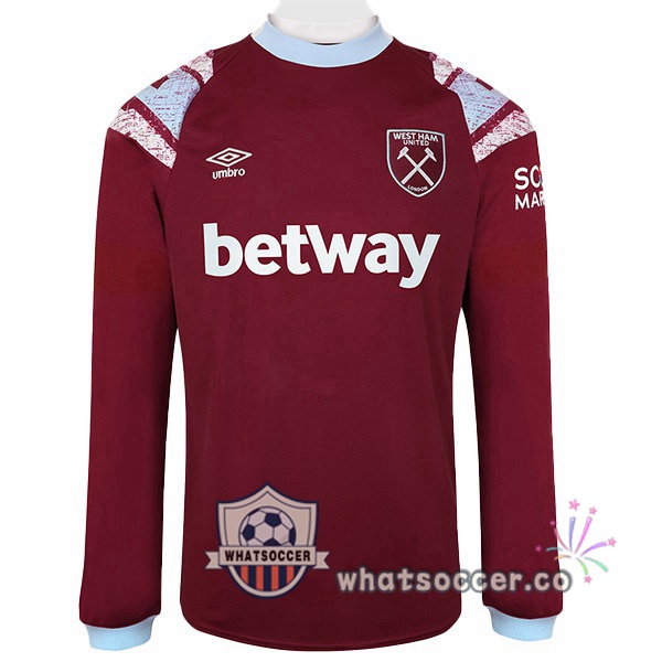 West Ham Home Soccer Jerseys Long Sleeve Red White 2022-2023