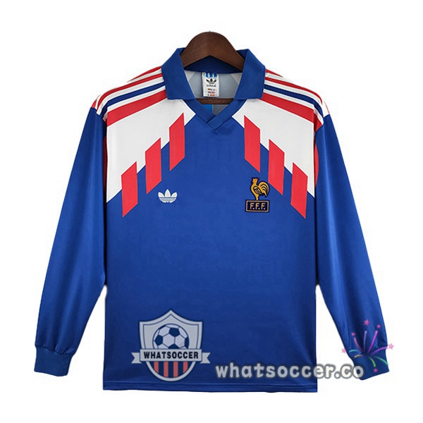 France Retro Home Soccer Jerseys Long Sleeve Blue 1988-1990