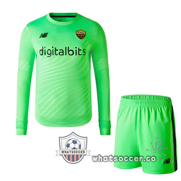 AS Roma Kids Goalkeeper Long Sleeve Soccer Jerseys Green 2022-2023