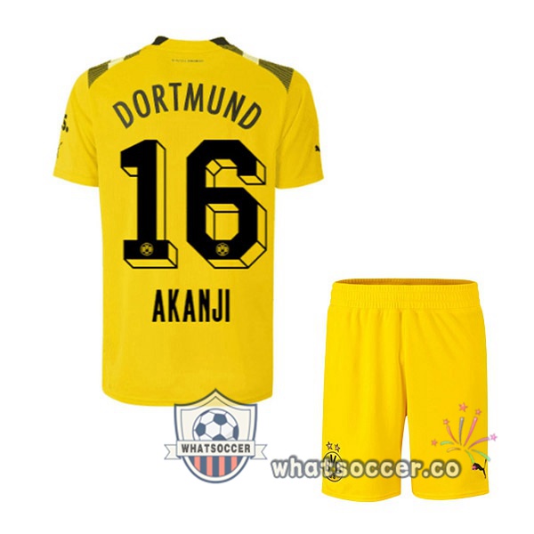 Dortmund BVB (Akanji 16) Kids CUP Soccer Jerseys Yellow 2022-2023