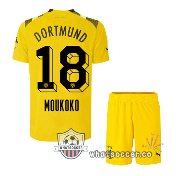 Dortmund BVB (Moukoko 18) Kids CUP Soccer Jerseys Yellow 2022-2023