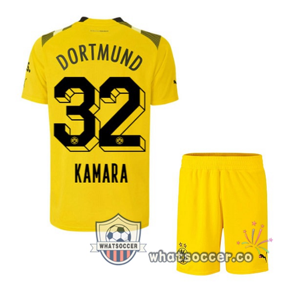 Dortmund BVB (Kamara 32) Kids CUP Soccer Jerseys Yellow 2022-2023