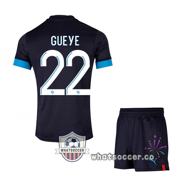 Olympique de Marseille (GUEYE 22) Kids Away Soccer Jerseys Black 2022-2023