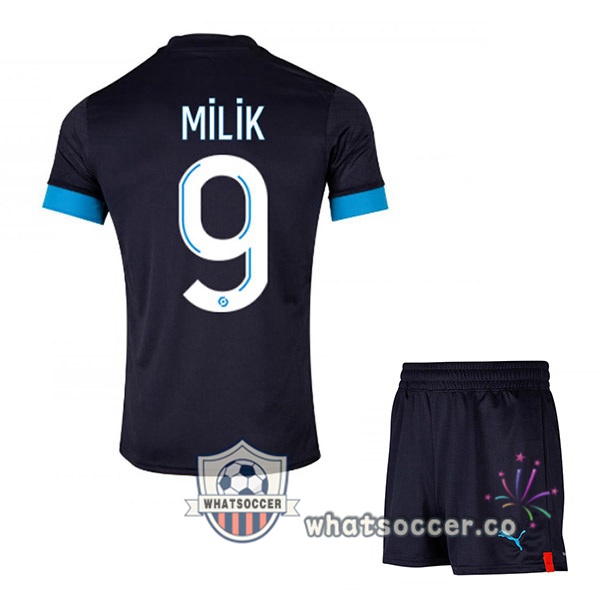 Olympique de Marseille (MILIK 9) Kids Away Soccer Jerseys Black 2022-2023