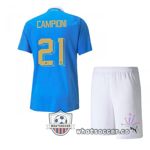 Italy（Campioni 21）Kids Home Soccer Jerseys Blue 2022-2023