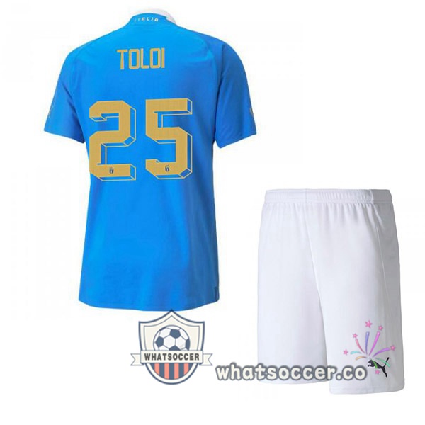 Italy（Toloi 25）Kids Home Soccer Jerseys Blue 2022-2023