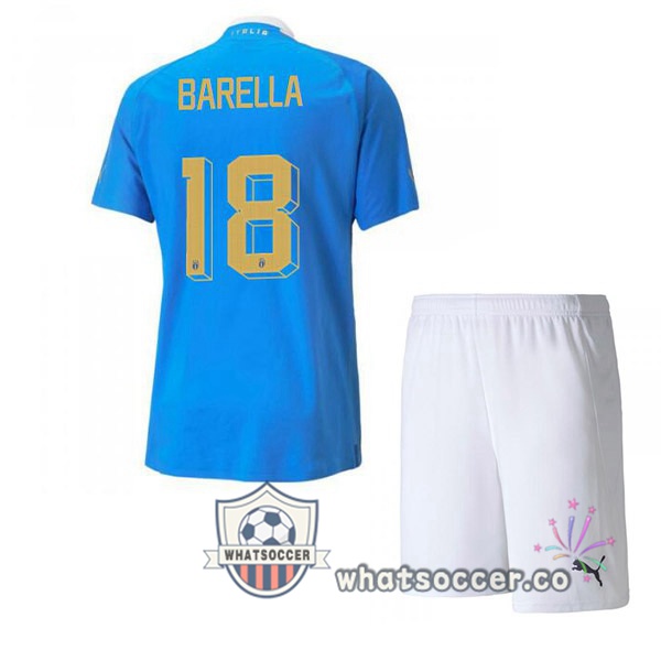 Italy（Barella 18）Kids Home Soccer Jerseys Blue 2022-2023