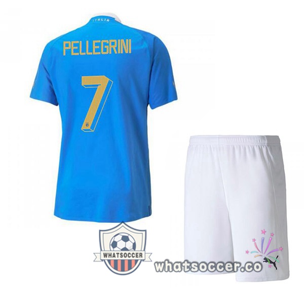 Italy（Pellegrini 7）Kids Home Soccer Jerseys Blue 2022-2023