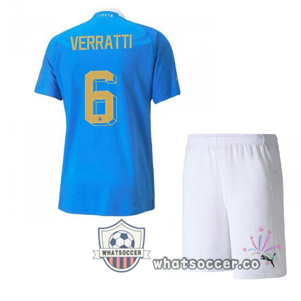 Italy（Verratti 6）Kids Home Soccer Jerseys Blue 2022-2023