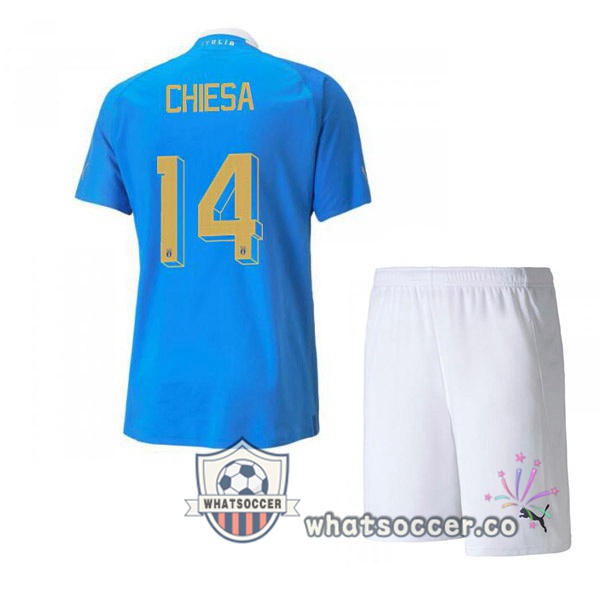 Italy（Chiesa 14）Kids Home Soccer Jerseys Blue 2022-2023