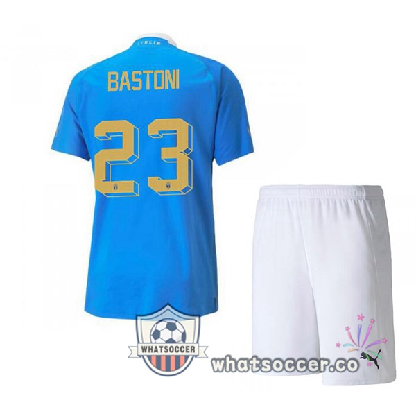 Italy（Bastoni 23）Kids Home Soccer Jerseys Blue 2022-2023