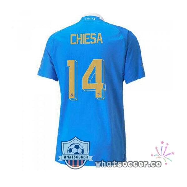 Italy（Chiesa 14）Home Soccer Jerseys Blue 2022-2023