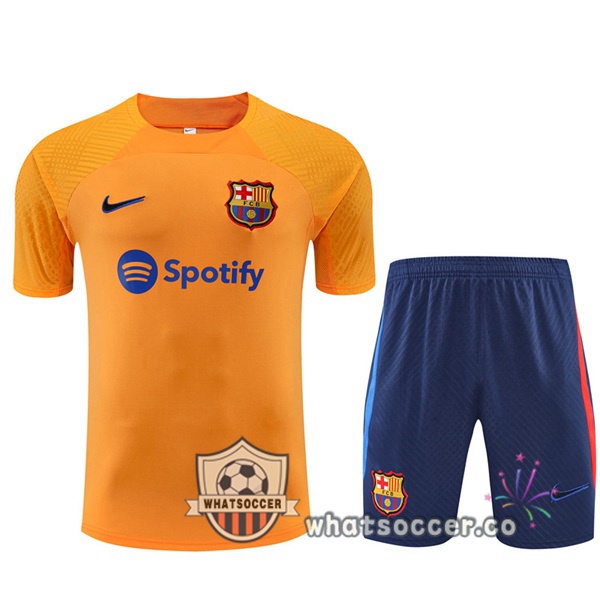 FC Barcelona Training T-Shirts + Shorts Orange 2022-2023