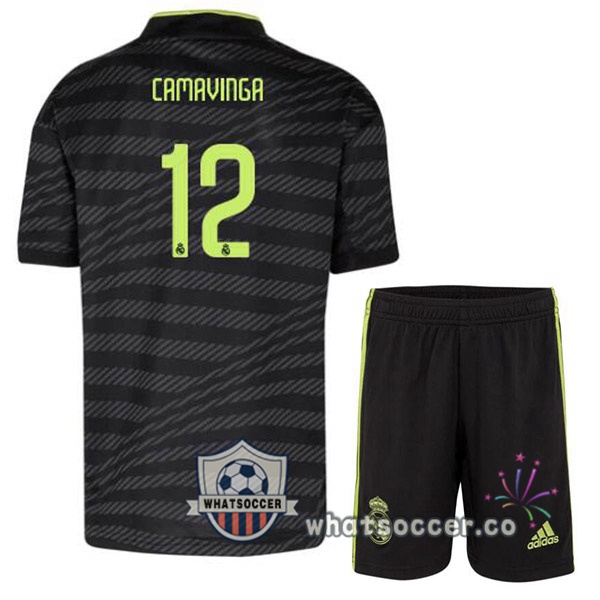 Real Madrid (Camavinga 12) Kids Third Soccer Jerseys Black 2022-2023