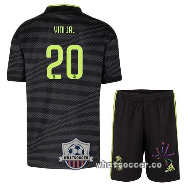 Real Madrid (Vini Jr. 20) Kids Third Soccer Jerseys Black 2022-2023