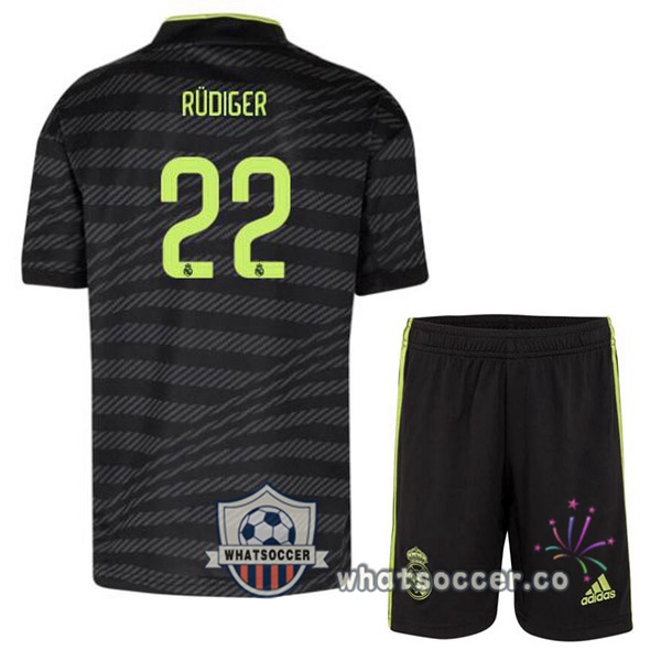 Real Madrid (Rüdiger 22) Kids Third Soccer Jerseys Black 2022-2023