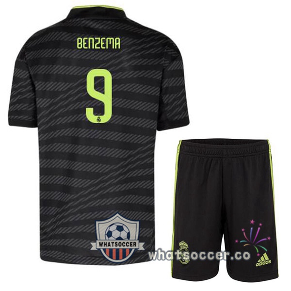 Real Madrid (Benzema 9) Kids Third Soccer Jerseys Black 2022-2023