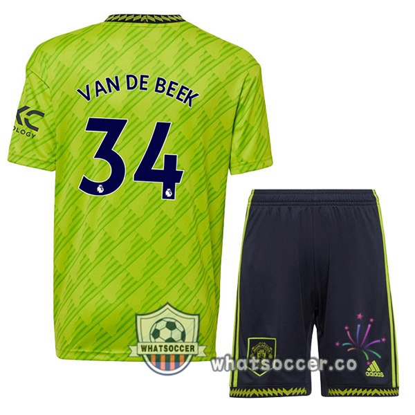 Manchester United (VAN DE BEEK 34) Kids Third Soccer Jerseys Green 2022-2023