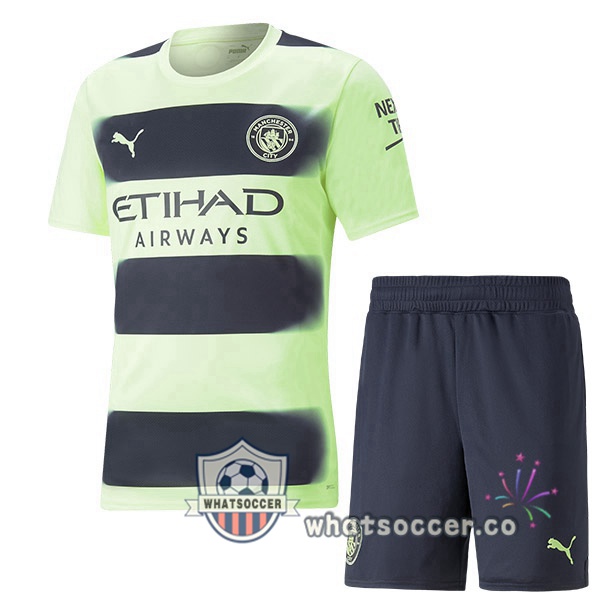 Manchester City Kids Third Soccer Jerseys Green Black 2022-2023