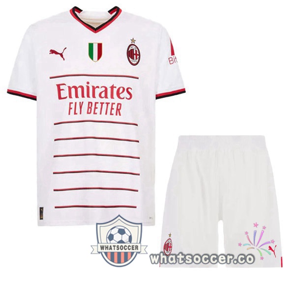 AC Milan Kids Away Soccer Jerseys White 2022-2023
