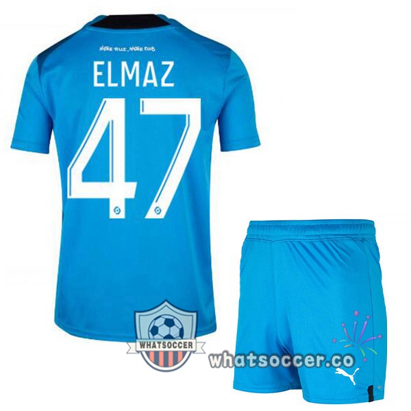 Olympique de Marseille (ELMAZ 47) Kids Third Soccer Jerseys Blue 2022-2023