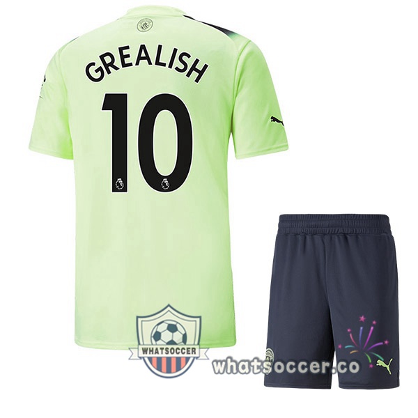 Manchester City (Jack Grealish 10) Kids Third Soccer Jerseys Green Black 2022-2023