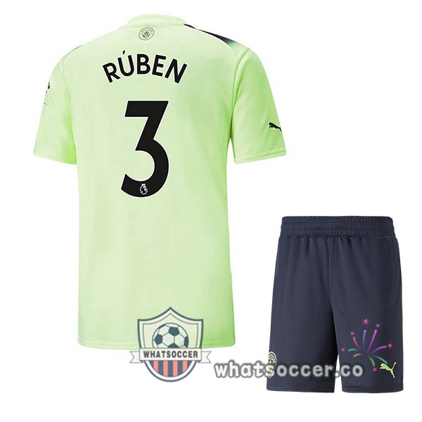 Manchester City (Ruben Dias3) Kids Third Soccer Jerseys Green Black 2022-2023