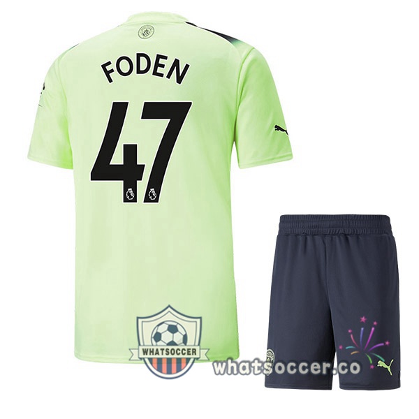 Manchester City (Phil Foden 47) Kids Third Soccer Jerseys Green Black 2022-2023