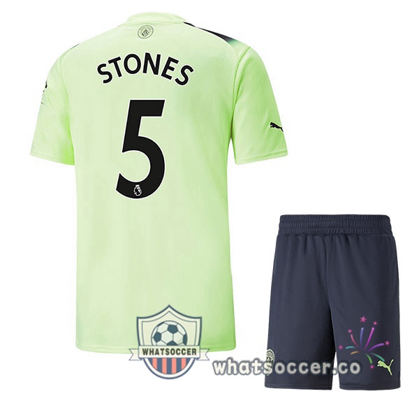 Manchester City (John Stones 5) Kids Third Soccer Jerseys Green Black 2022-2023