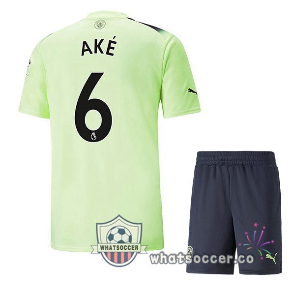 Manchester City (Nathan Ake 6) Kids Third Soccer Jerseys Green Black 2022-2023