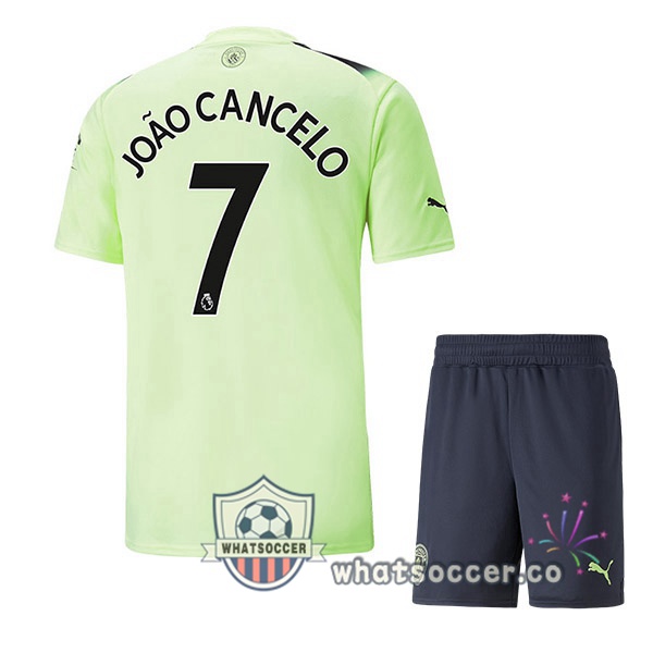 Manchester City (João Cancelo7) Kids Third Soccer Jerseys Green Black 2022-2023