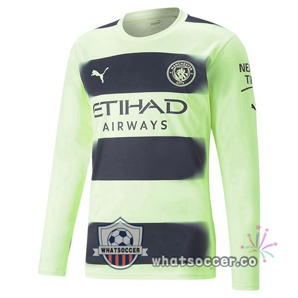 Manchester City Third Soccer Jerseys Long Sleeve Green Black 2022-2023
