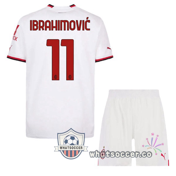 AC Milan (IBRAHIMOVIĆ 11) Kids Away Soccer Jerseys White 2022-2023