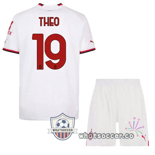 AC Milan (THEO 19) Kids Away Soccer Jerseys White 2022-2023
