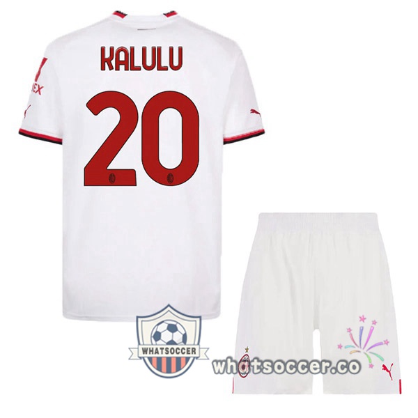 AC Milan (KALULU 20) Kids Away Soccer Jerseys White 2022-2023