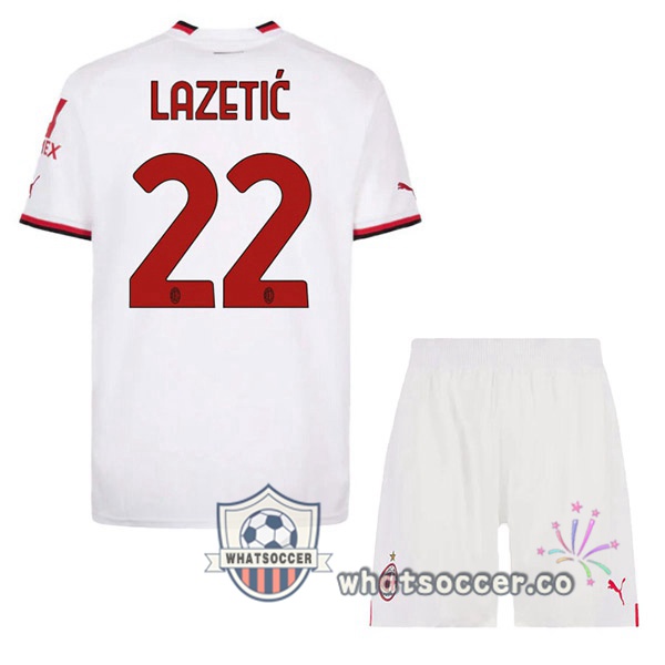 AC Milan (LAZETIĆ 22) Kids Away Soccer Jerseys White 2022-2023