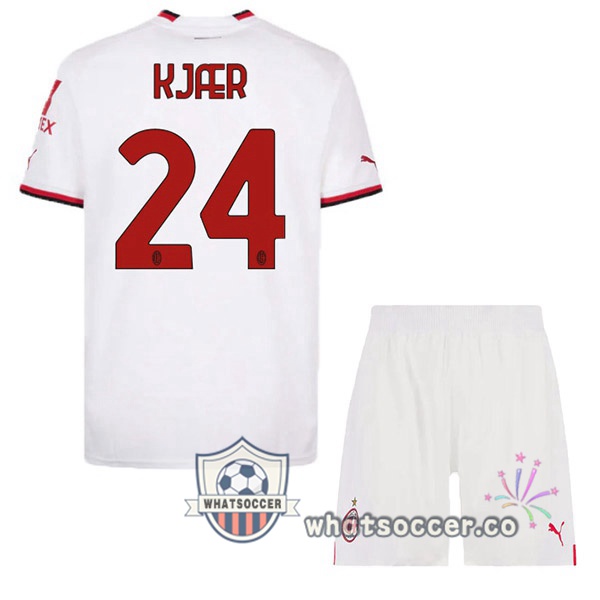 AC Milan (KJÆR 24) Kids Away Soccer Jerseys White 2022-2023