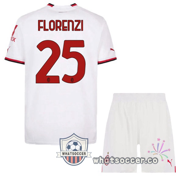 AC Milan (FLORENZI 25) Kids Away Soccer Jerseys White 2022-2023
