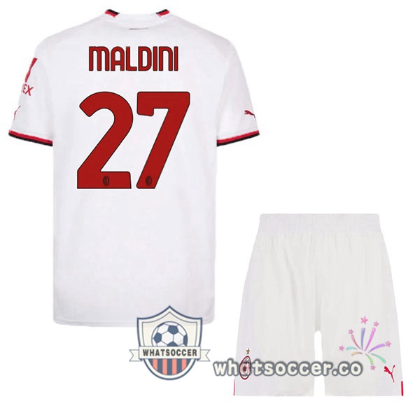 AC Milan (MALDINI 27) Kids Away Soccer Jerseys White 2022-2023